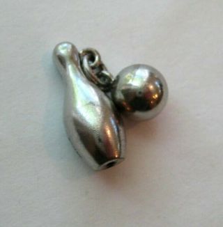 Vintage Sterling Bowling Pin & Ball Silver Bracelet Charm