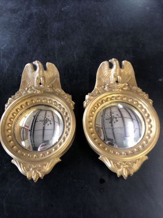 2 Very Rare Gold Gilt Imperial Candlewick Eagle Convex Mirrors (1776/5) Black