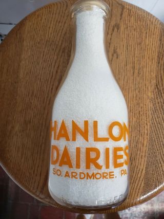 Trpq Vintage Milk Bottle Hanlon Dairies So Ardmore,  Pa Boy And Girl Rare