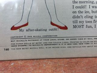 Vintage Betsy McCall GOES SKATING paper dolls 1962 uncut ICE - SKATES 19C 3