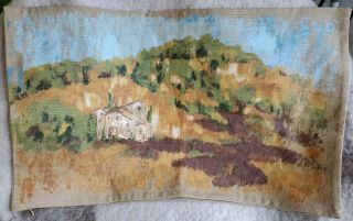 Pottery Barn Landscape Pillow Cover Painted 16x26 Lumbar Linen/cotton Rare