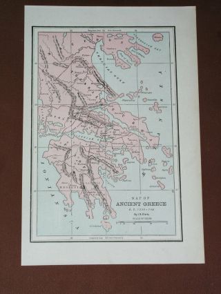 1890 Antique Map Of Ancient Greece Sparta / Asia Minor Anatolia Ancient Turkey