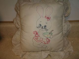 Small Cute Vintage Bunny Embroidered Lace Throw Pillow