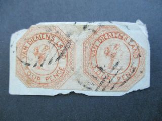 Tasmania Stamps: Courier Imperf Pair - Rare - (i38)