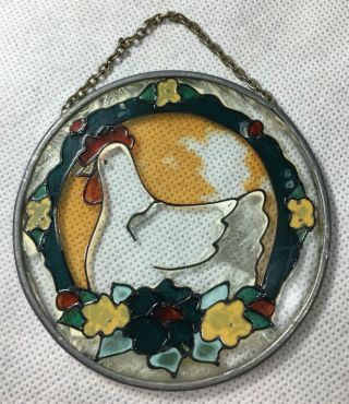 Rooster Stained Glass Sun Catcher Hanging Window Ornament Vintage Korea