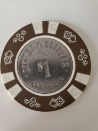 Old $1 Silver Slipper Casino Poker Chip Vintage Antique Las Vegas Nv