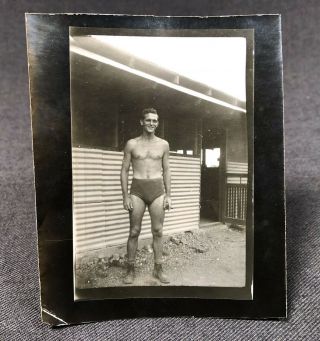 Buff Man Soldier Camp Barracks Field Military Antique Photograph Snapshot
