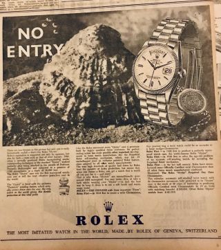 1962 Rare Rolex “oyster” Perpetual Day Date Chronometer Vintage Print Ad