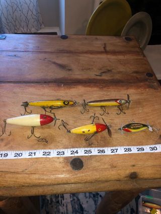 Wooden Vintage Fishing Lures Twin Propeller Paw Paw Creek Chub South Bend Rare 5