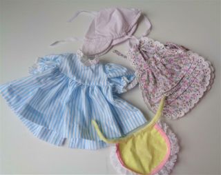 Vintage Doll Clothes Fit Heidi Ott 11 " 12 " Baby Blue Striped Dress Apron Hat