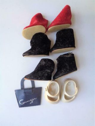 4 Pairs Vintage 1950s Doll Shoes Boots Name Purse For Ginger Ginny Muffie Wendy