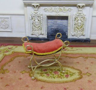 Dollhouse Miniature 1:12 Boudoir Chair,  Salmon Velvet - Brass Frame.