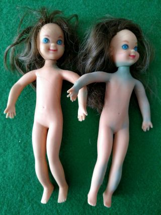 2 Vintage Mattel 1965 Tutti Dolls Barbie Sister Brunette Blue Eyes Nude Tlc