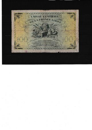 1941 Caisse Centrale De La France Libre Congo 100 Francs Rare VG SEE SCAN &02 2