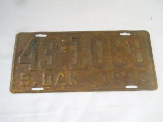Antique Vintage 1933 Rustic South Dakota Metal License Plate 43 - 1068 Lake County