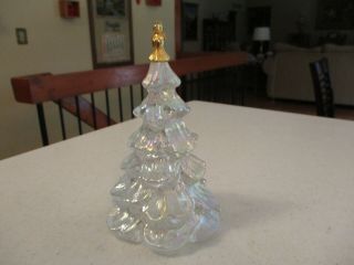 Fenton Rare Crystal Iridescent Christmas Tree With Gold Angel On Top