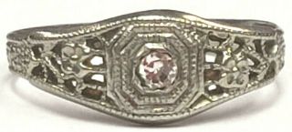 Rare 10k White Gold 1920s.  03 Diamond Filigree Ring Child Antique Size 1.  5