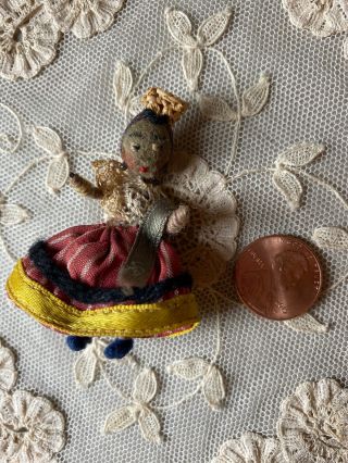 Vintage Antique Miniature Costumed Cloth & Thread Doll - 2 " - Baps Friend