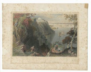1839 Antique Hand - Colored Engraving,  Villa On The Hudson,  W.  H.  Bartlett Print