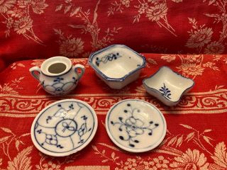 Antique Blue Onion Porcelain Doll Dishes - German Kitchen