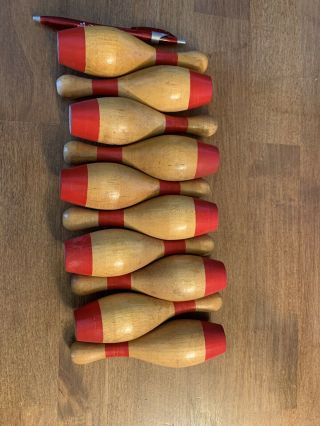 Vintage Bowling Game 10 Wood Pins Antique Toy