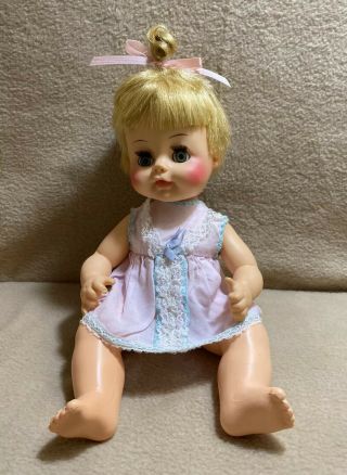 Vintage 1964 Horsman Musical Baby Doll Face Coloring Plays Lullabye 12”