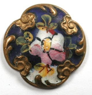 Antique French Enamel Buttons Pretty Matte Finish Flower Design - 11/16 "
