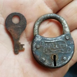 Vintage Antique Miller Lock Co Padlock W/ Key Old Hardware Metal Tool Usa