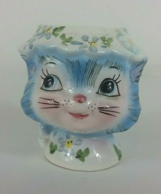Lefton Miss Priss Blue Cat Egg Cup 1950s,  Rare To