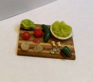 1:12 Scale Vintage Dollhouse Miniature Salad Prep Tray Lettuce Cucumber Tomato