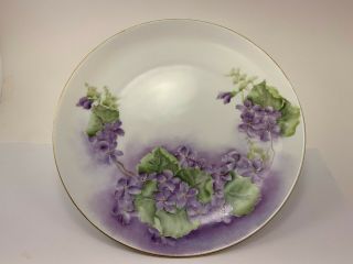 Vintage M Z Austria Porcelain Plate Signed Purple Violets