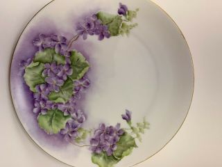 Vintage M Z Austria Porcelain Plate Signed Purple violets 2
