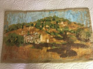 Pottery Barn Landscape Pillow Cover Painted 16x26 Lumbar Rare Linen/cotton