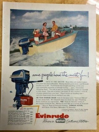3 Vintage Color 1955 Evinrude,  Wizard Western Auto,  Scott - Atwater Outboard Ads