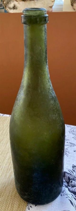 Antique Pre - 1900 Green Wine Bottle Pontil Bottom