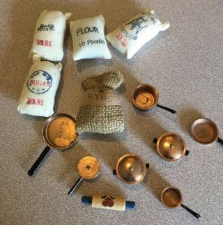 Vintage Set Of Dollhouse Pots And Pans With Staples