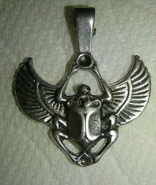 Vintage Sterling Silver Rare Egyptian Revival Winged Scarab Beetle Pendent