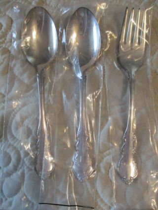 Vtg 3 Pc Reed & Barton Silverplate Dresden Rose 2 Soup Spoons 1 Salad Fork
