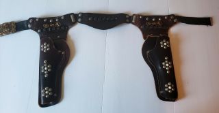 Rare Vintage Hubley Colt 45 Double Holster 50s 60’s Cowhide Cowboy Adult Sized