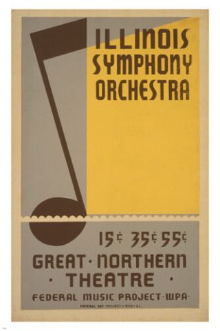 Illinois Symphony Orchestra 1937 Vintage Poster 24x36 Bass Clef Classic