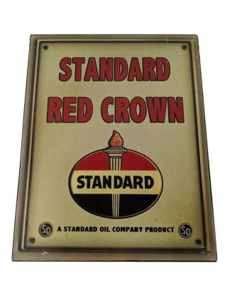 Standard Oil Company Sign Red Crown Gas Pump Plate Reprint Rare Collectable