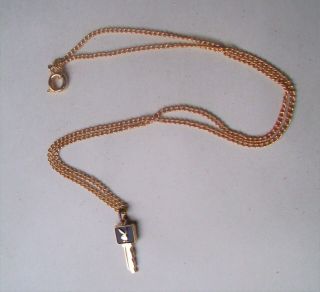 Vintage RARE Playboy Bunny Playmate Mini Key Necklace Black & Gold Tone 2