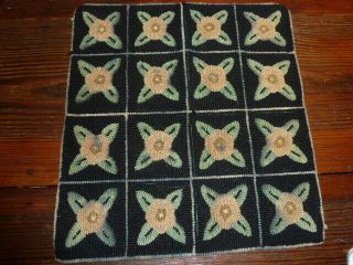 Antique Needlepoint Floral Petit Point Square 13 3/4 X 14 1/2 Inches Completed
