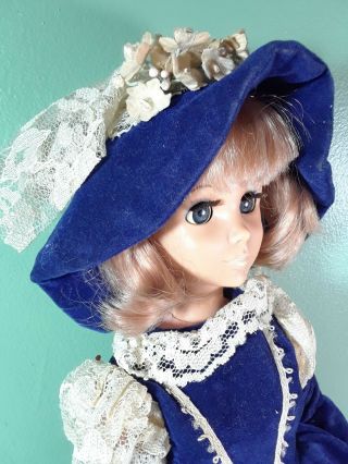 Vintage Eegee & Co Doll 1963 Blonde In Blue Velvet And Lace Dress W Hat 15 "