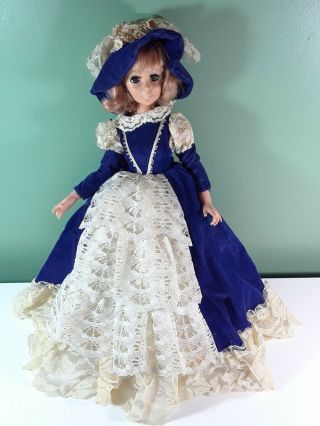 Vintage Eegee & Co doll 1963 Blonde in Blue Velvet and Lace dress w hat 15 