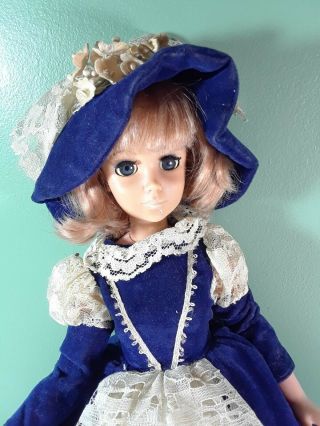 Vintage Eegee & Co doll 1963 Blonde in Blue Velvet and Lace dress w hat 15 