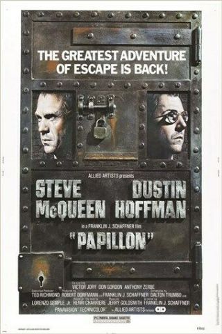 Papillon Vintage Movie Poster Steve Mcqueen Dustin Hoffman Adventure 24x36