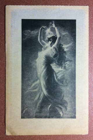 Witch Evening Star.  Rare Tsarist Russia Frame Postcard 1907s Semi Nude Woman