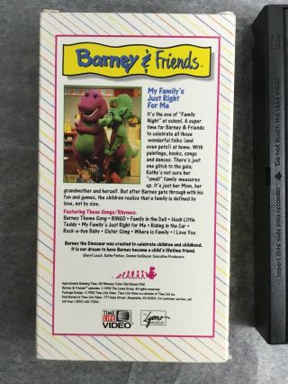 Barney & Friends My Family’s Just Right For Me (VHS,  1992) Time Life RARE 2