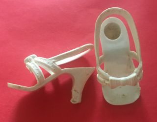 Open Toe Heels Vintage 1950’s White Vinyl Shoes For 10&1/2” Fashion Doll